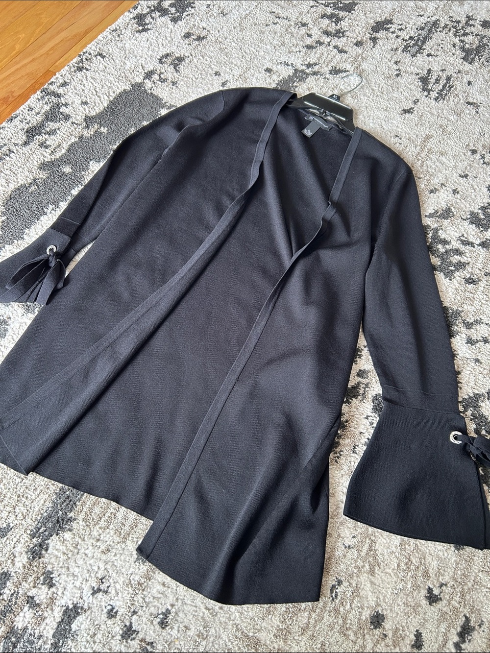 INC International Concepts Black Open-Front Trench with Tie-Sleeves